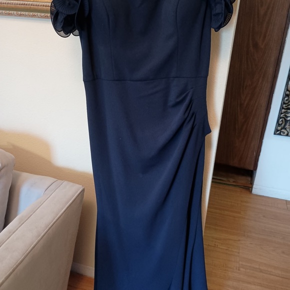 Xscape Nordstroms Navy Ruched Strapless Sheath Evening Gown - Picture 12 of 15